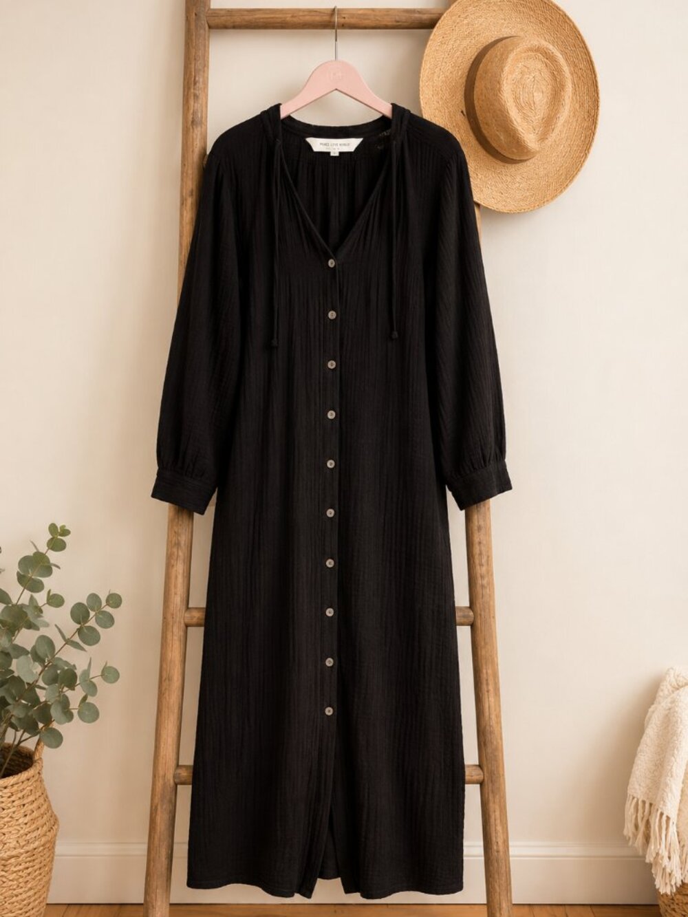 Peace Love World XL Black Gauze Button Front Maxi Dress Boho